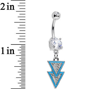 BodyCandy Clear Gem Pretty Popstar Blue Tiered Triangles Dangle Belly Ring — detail close-up