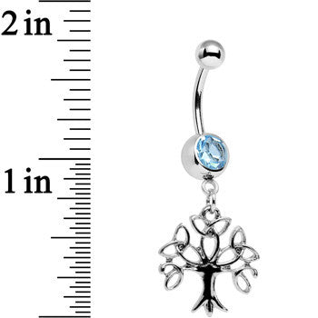 BodyCandy Aqua Gem Celtic Knot Triquetra Tree of Life Dangle Belly Ring — detail close-up