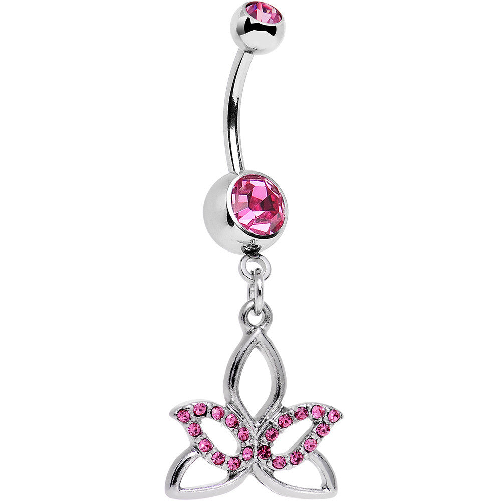 BodyCandy Pink Gem Live in the Light Lotus Flower Dangle Belly Ring — main product shot