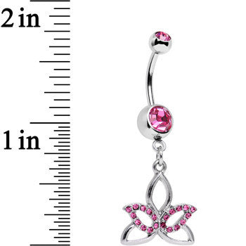 BodyCandy Pink Gem Live in the Light Lotus Flower Dangle Belly Ring — detail close-up