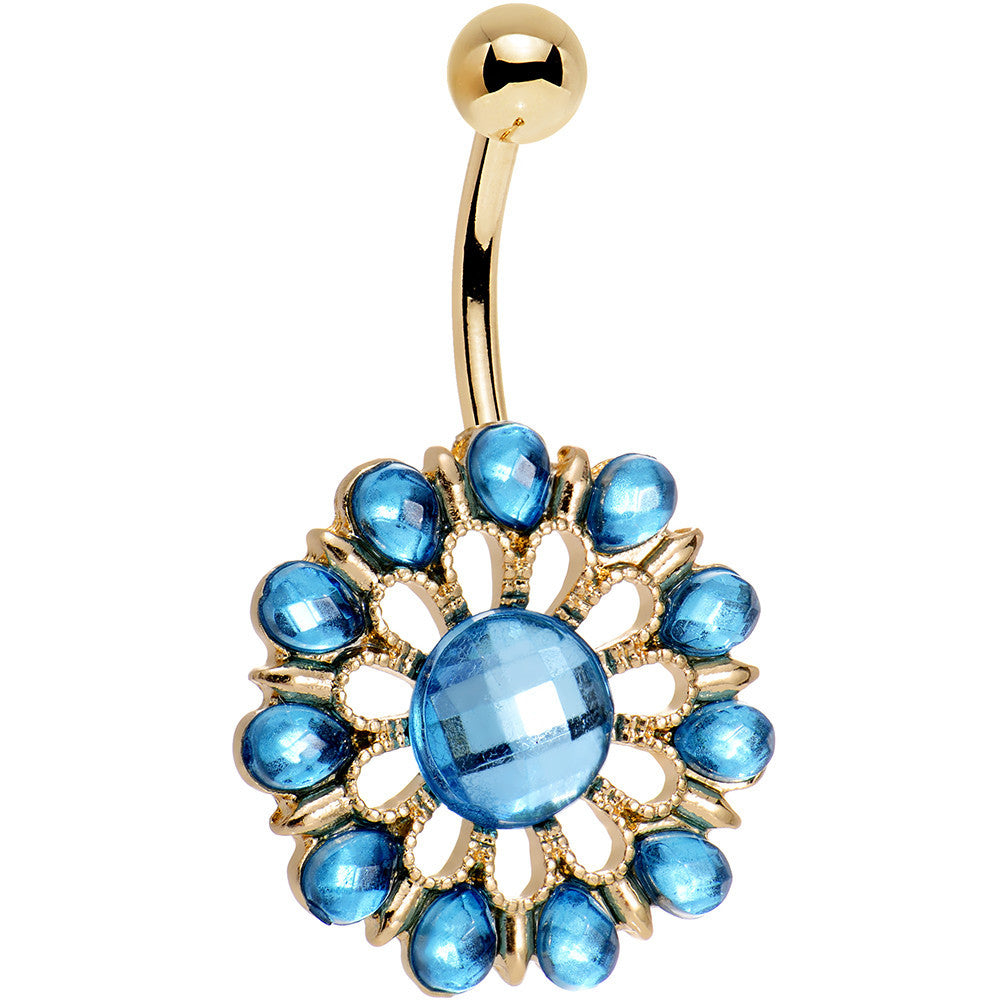 BodyCandy Aqua Gem Gold Anodized Ancient Aster Flower Belly Ring — main product shot