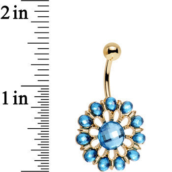 BodyCandy Aqua Gem Gold Anodized Ancient Aster Flower Belly Ring — detail close-up