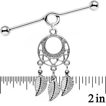 BodyCandy 14G Natural Love Dreamcatcher Dangle Industrial Barbell 39mm — detail close-up