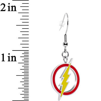 BodyCandy Officially Licensed DC Comics The Flash Steel Dangle Earrings — detail close-up
