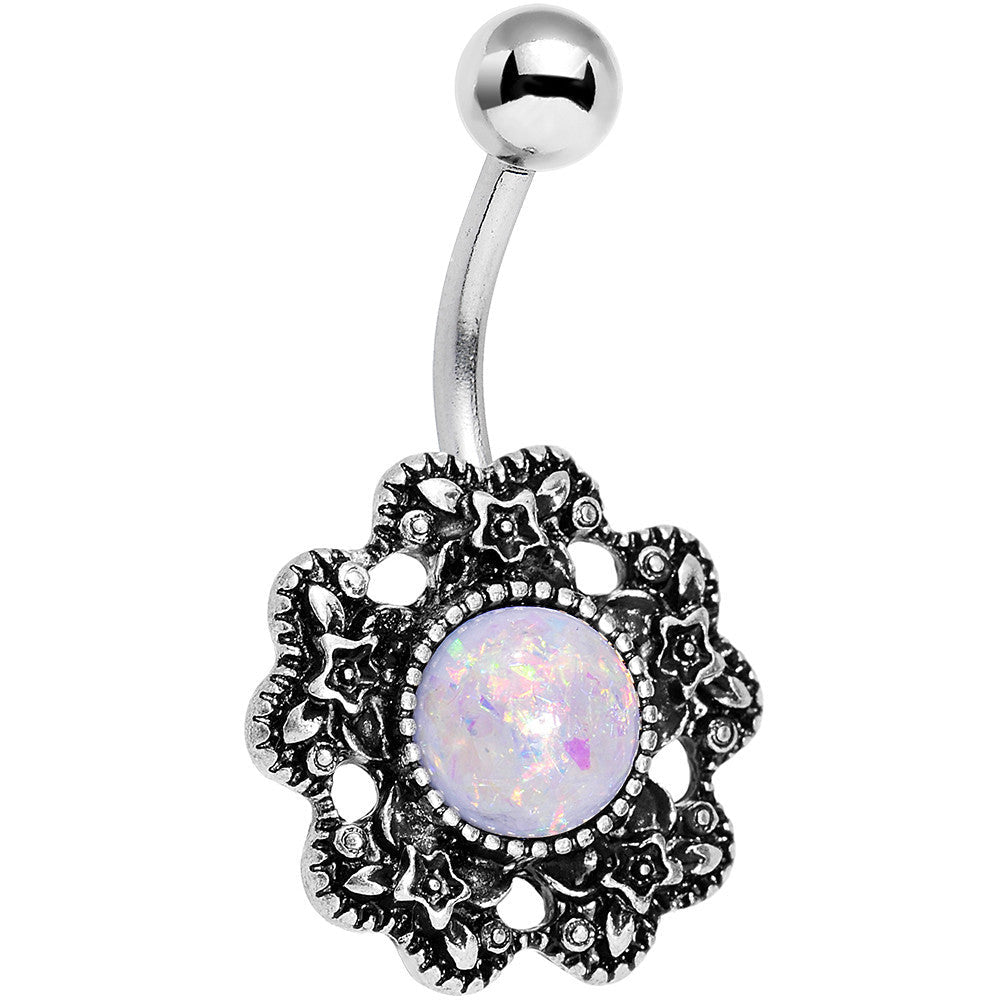BodyCandy White Faux Opal Forget Me Never Flower Belly Ring — main product shot