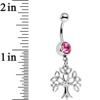 BodyCandy Pink Gem Celtic Knot Triquetra Tree of Life Dangle Belly Ring — detail close-up