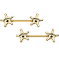 BodyCandy 14G 5/8 Gold Plated Steel Sheriffs Badge Nipple Barbell Set — main product shot