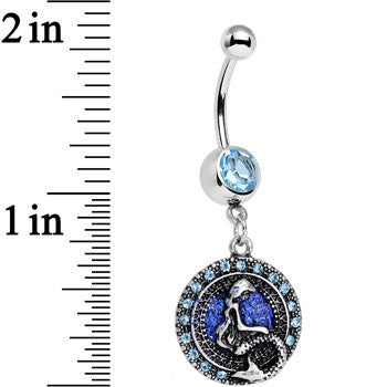 BodyCandy Aqua Gem Mythical Mermaid Dangle Belly Ring — detail close-up
