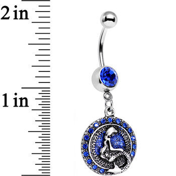 BodyCandy Royal Blue Gem Mythical Mermaid Dangle Belly Ring — detail close-up