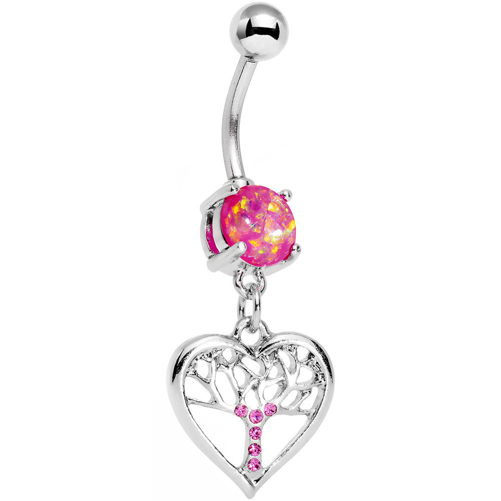 BodyCandy Pink Faux Opal Pink Gem Tree of Life Heart Dangle Belly Ring — main product shot