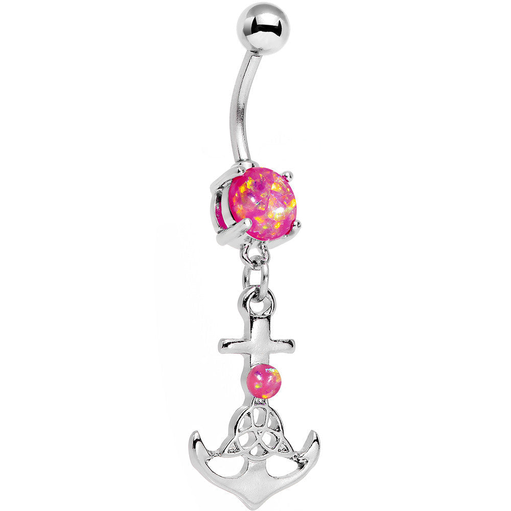 BodyCandy Pink Faux Opal Celtic Knot Anchor Dangle Belly Ring — main product shot