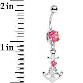 BodyCandy Pink Faux Opal Celtic Knot Anchor Dangle Belly Ring — detail close-up