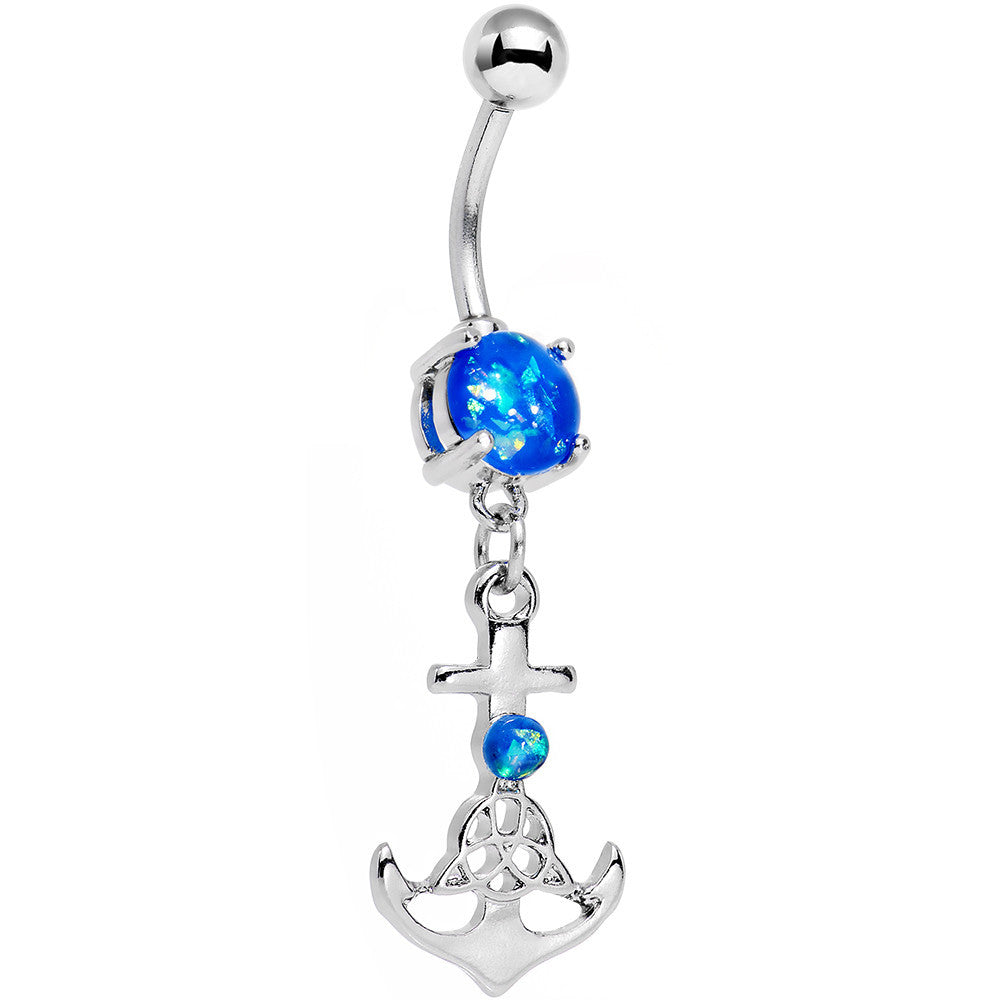 BodyCandy Aqua Faux Opal Celtic Knot Anchor Dangle Belly Ring — main product shot