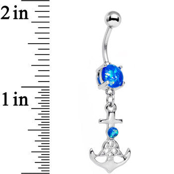 BodyCandy Aqua Faux Opal Celtic Knot Anchor Dangle Belly Ring — detail close-up