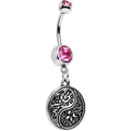 BodyCandy Pink Gem Floral Fantasy Yin Yang Disc Dangle Belly Ring — main product shot