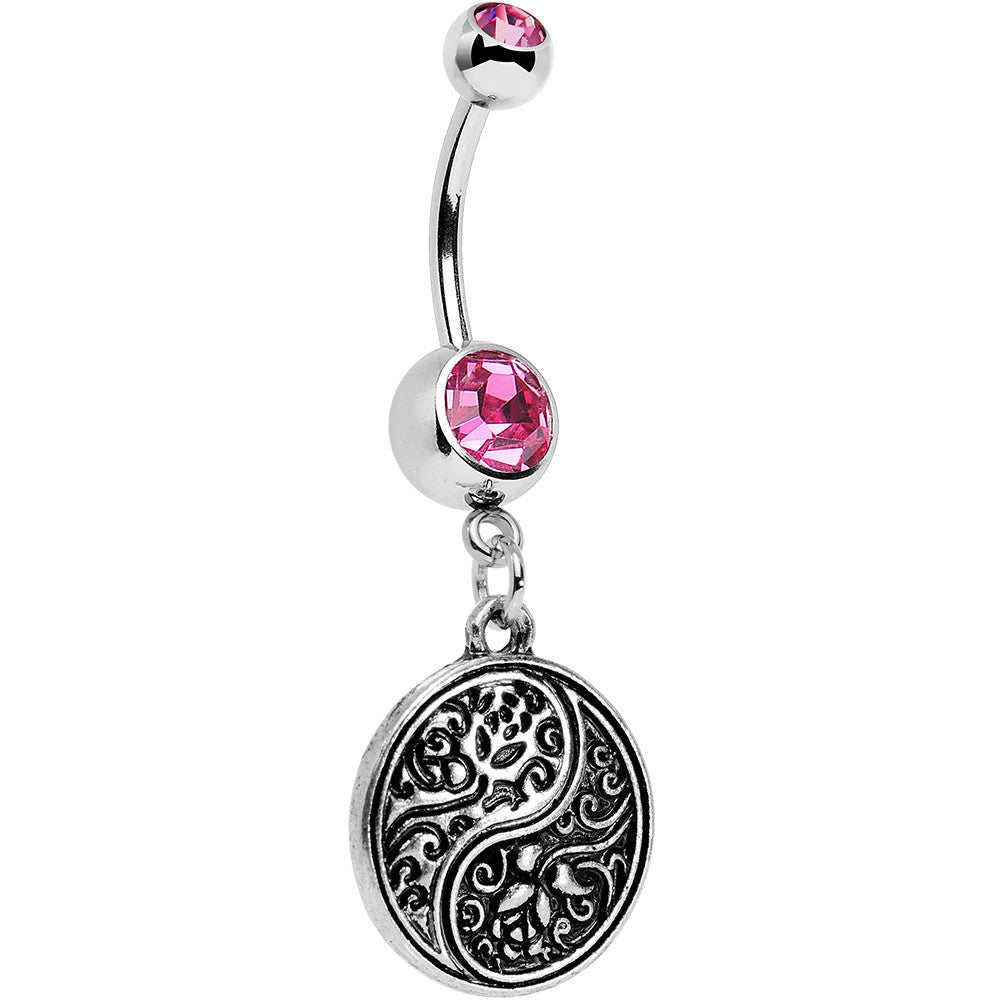 BodyCandy Pink Gem Floral Fantasy Yin Yang Disc Dangle Belly Ring — main product shot