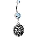 BodyCandy Aqua Gem Floral Fantasy Yin Yang Disc Dangle Belly Ring — main product shot