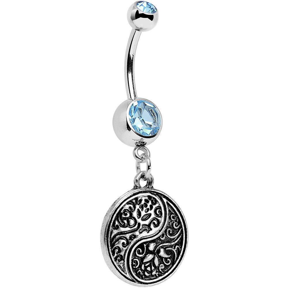 BodyCandy Aqua Gem Floral Fantasy Yin Yang Disc Dangle Belly Ring — main product shot