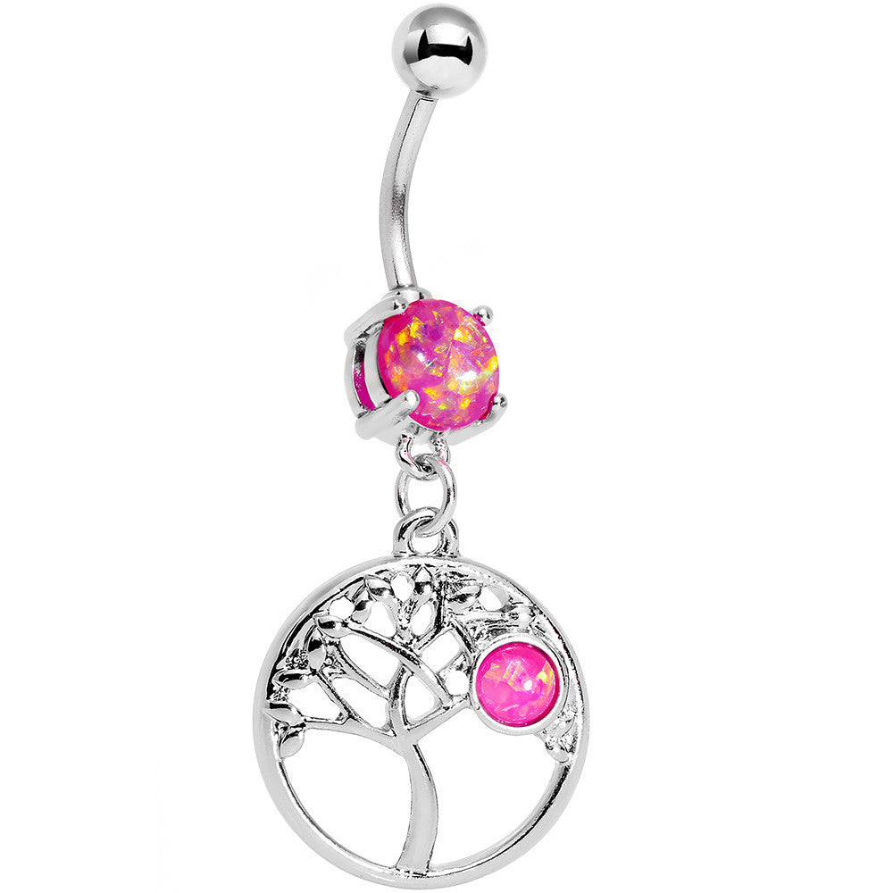 BodyCandy Pink Faux Opal Circular Frame Terra Tree of Life Dangle Belly Ring — main product shot