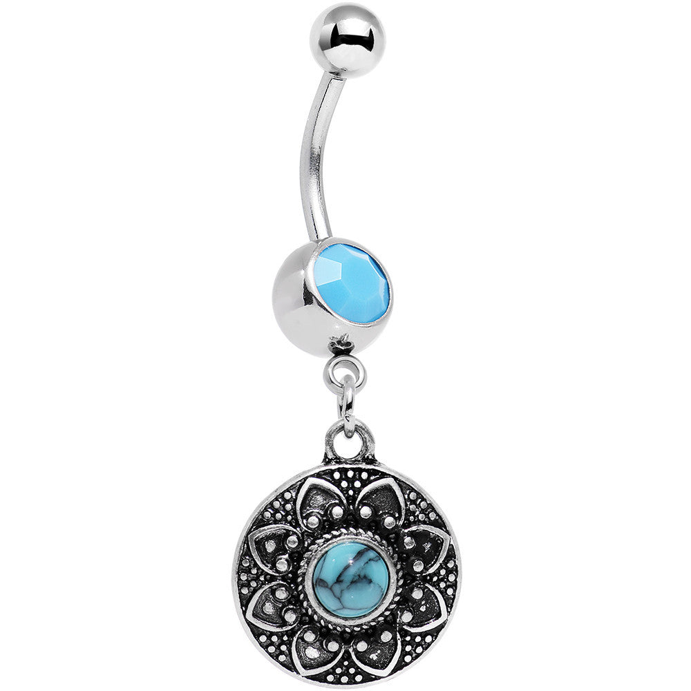 BodyCandy Faux Turquoise Southwestern Flower Power Disc Dangle Belly Ring — main product shot