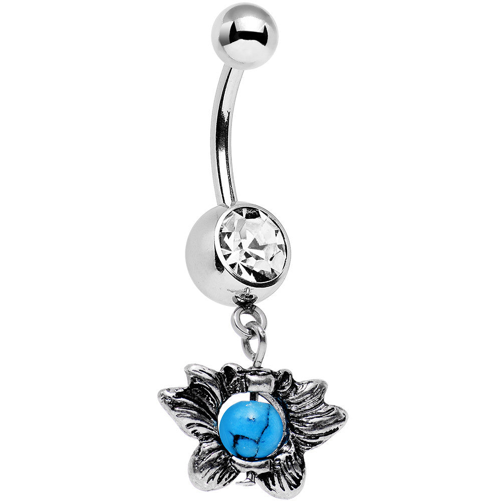 BodyCandy Faux Turquoise Clear Gem Delicate Style Dangle Belly Ring — main product shot