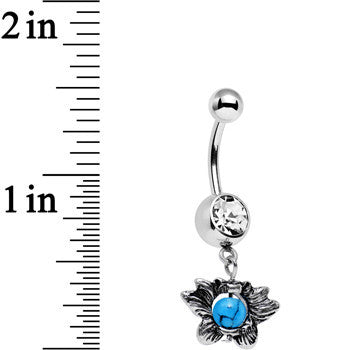 BodyCandy Faux Turquoise Clear Gem Delicate Style Dangle Belly Ring — detail close-up