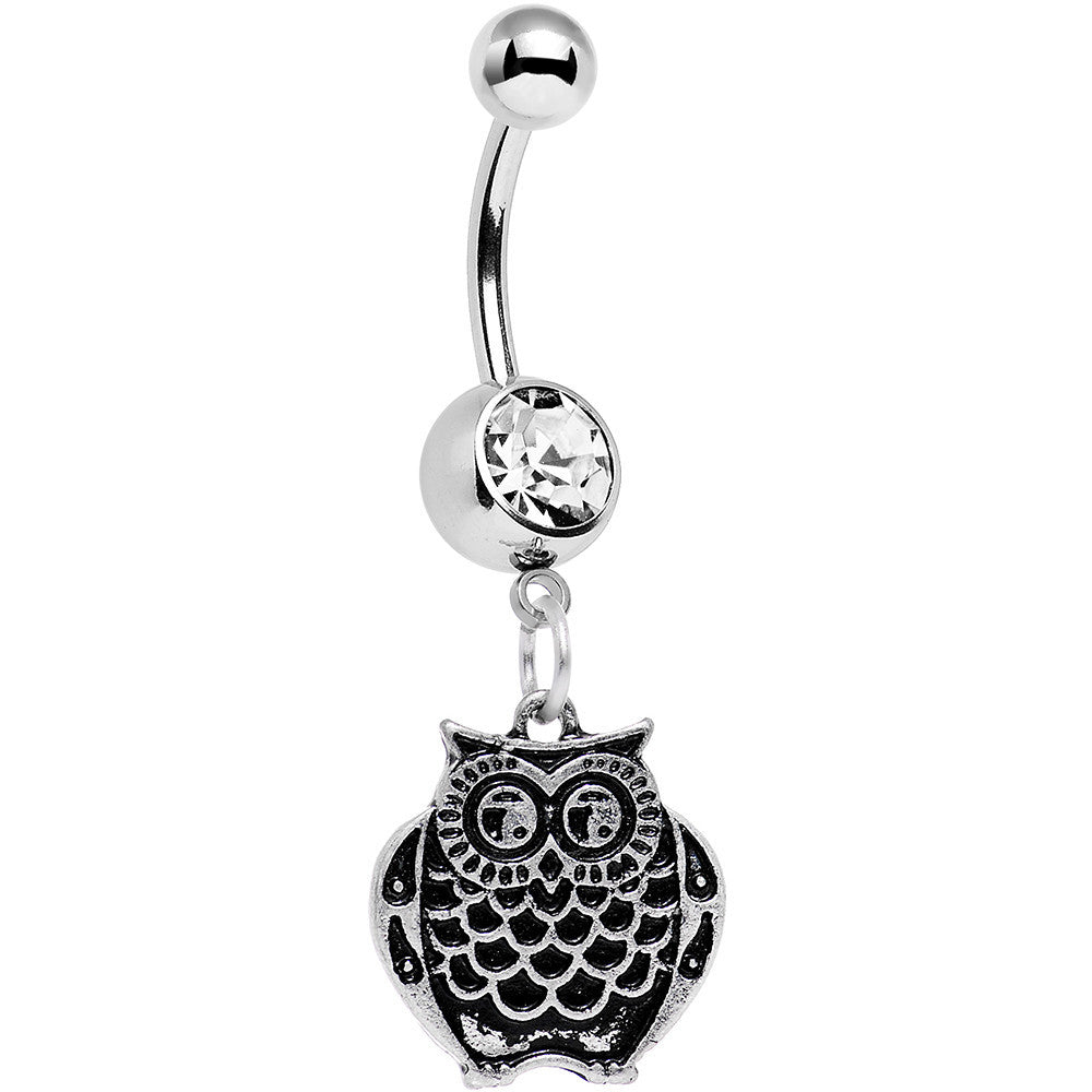BodyCandy Clear Gem Ornery Owl Dangle Belly Ring — main product shot