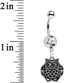 BodyCandy Clear Gem Ornery Owl Dangle Belly Ring — lifestyle context