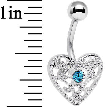 BodyCandy Aqua Gem Heavy Heart Belly Ring — detail close-up