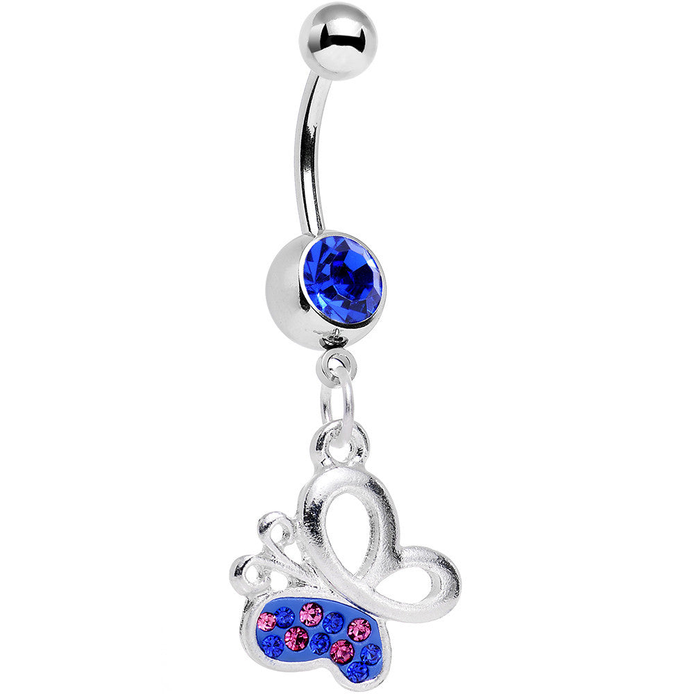BodyCandy Blue Pink Gem Busy Butterfly Dangle Belly Ring — main product shot