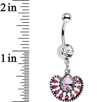 BodyCandy Pink Gem Fantastic Fancy Fan Dangle Belly Ring — detail close-up