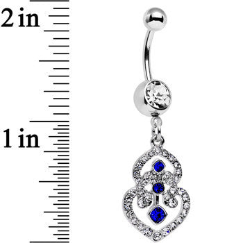 BodyCandy Clear Blue Gem Fancy Delilah Dangle Belly Ring — detail close-up