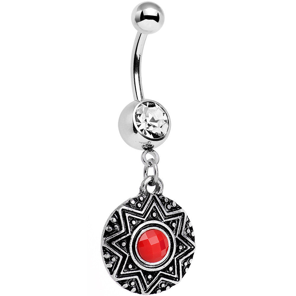 BodyCandy Clear Red Gem Disc Dangle Belly Ring — main product shot