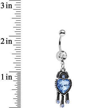 BodyCandy Clear Blue Gem Baby Blue Heart Dangle Belly Ring — detail close-up