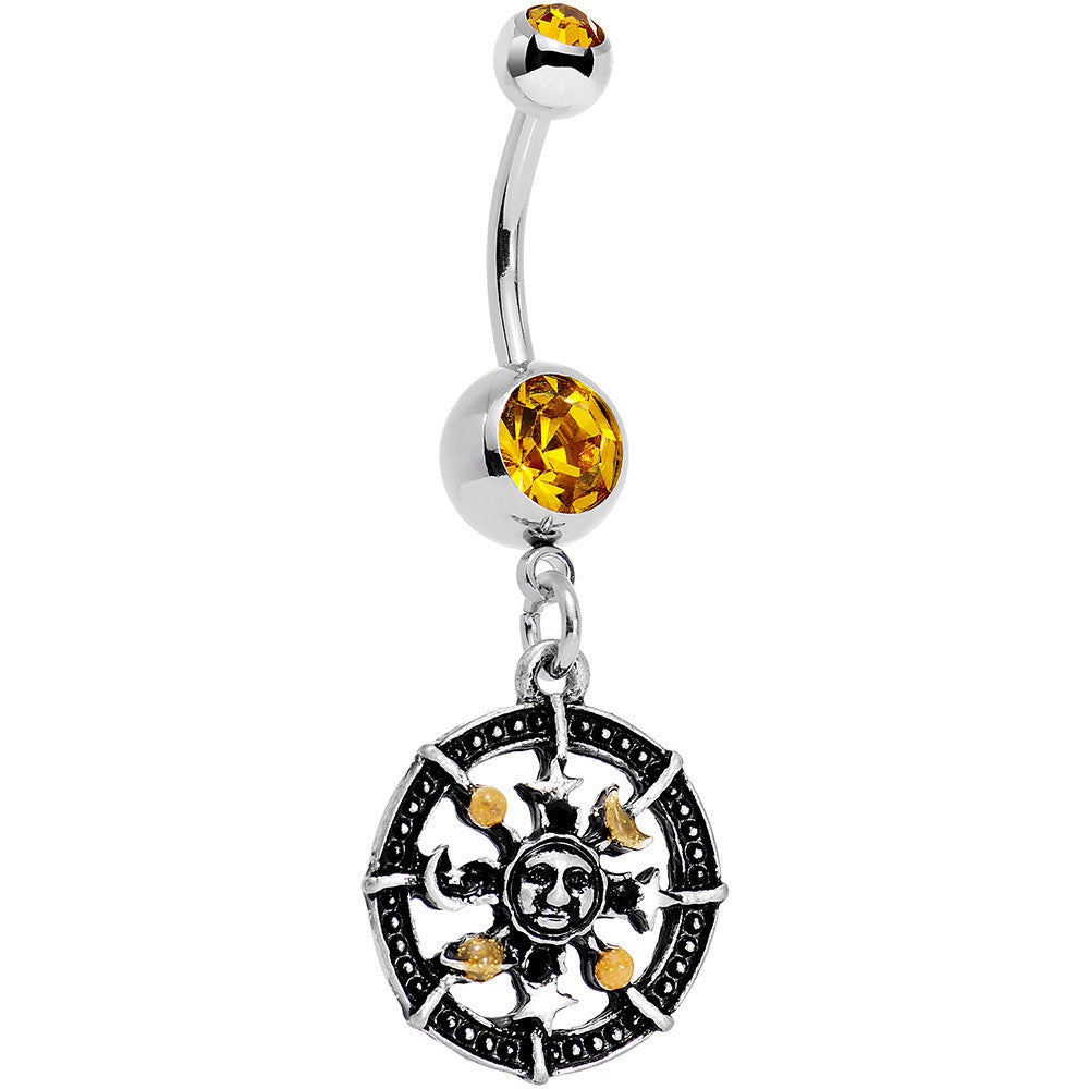 BodyCandy Orange Gem Moonspun Moon Sun and Stars Dangle Belly Ring — main product shot