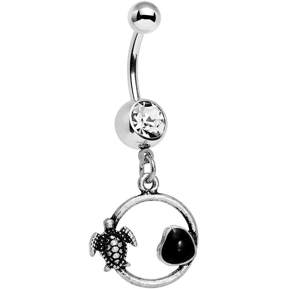 BodyCandy Clear Black Gem Love My Tortoise Heart Dangle Belly Ring — main product shot