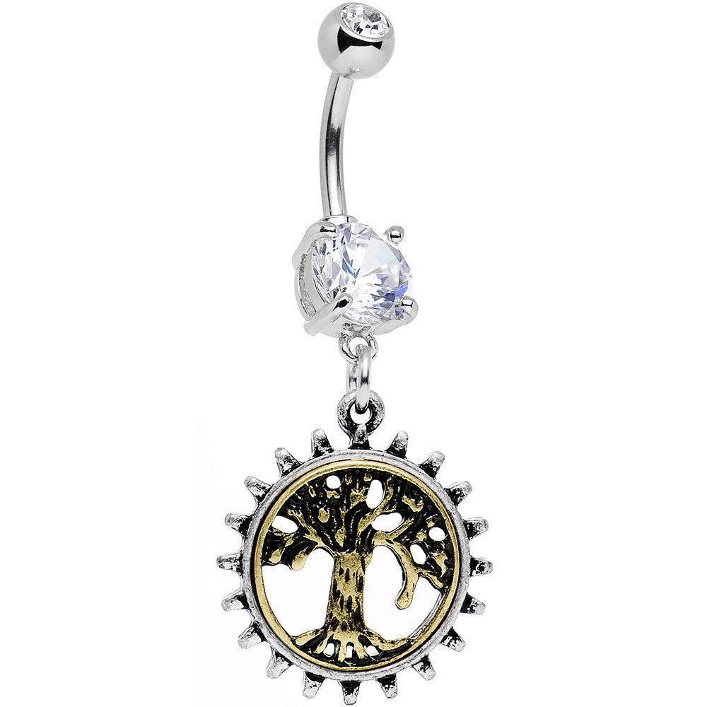BodyCandy Clear Gem Steampunk Mechanical Tree of Life Dangle Belly Ring — main product shot