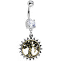 BodyCandy Clear Gem Steampunk Mechanical Tree of Life Dangle Belly Ring — main product shot