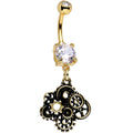 BodyCandy Clear Gem Gold PVD Steampunk Jumble Gears Dangle Belly Ring — main product shot