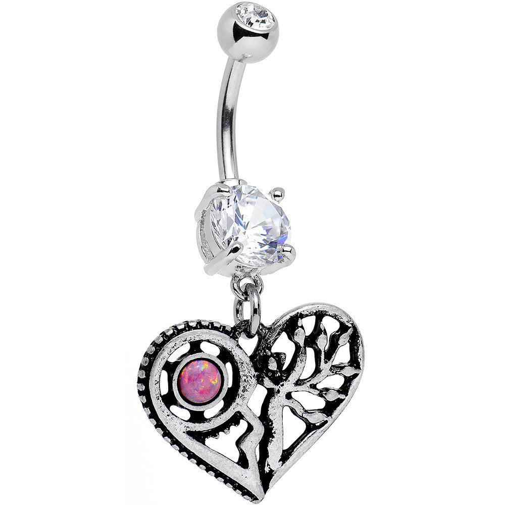 BodyCandy Clear Gem Faux Pink Opal Steampunk Heart Tree Dangle Belly Ring — main product shot
