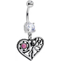 BodyCandy Clear Gem Faux Pink Opal Steampunk Heart Tree Dangle Belly Ring — main product shot
