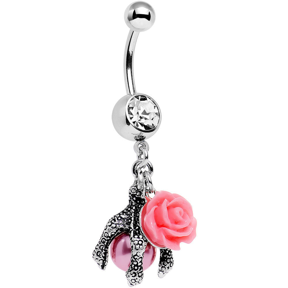 BodyCandy Clear Gem Pink Orb Dalliance in Rose Flower Dangle Belly Ring — main product shot