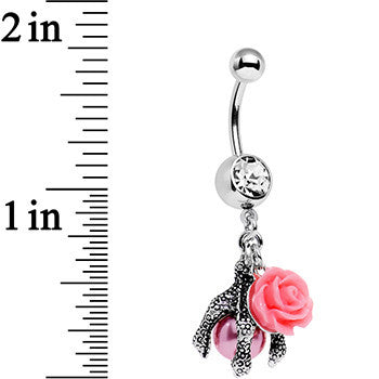 BodyCandy Clear Gem Pink Orb Dalliance in Rose Flower Dangle Belly Ring — side view