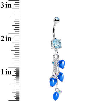 BodyCandy Aqua Gem Blue Orb Hearts Dangle Belly Ring — detail close-up