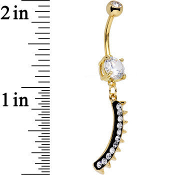 BodyCandy Clear Gem Gold Anodized Euclidian Strip Dangle Belly Ring — detail close-up
