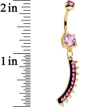 BodyCandy Pink Gem Gold Anodized Euclidian Strip Dangle Belly Ring — detail close-up
