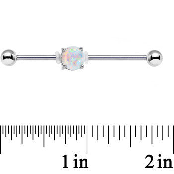 BodyCandy 14G White Faux Opal Opulence Industrial Barbell 38mm — detail close-up