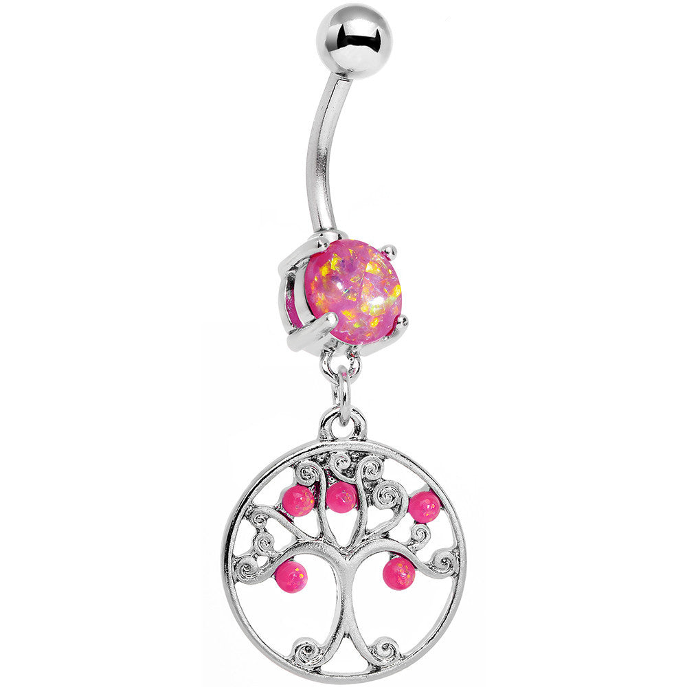 BodyCandy Pink Faux Opal Terra Firma Tree of Life Dangle Belly Ring — main product shot