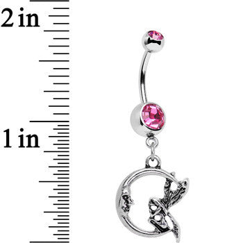 BodyCandy Pink Gem Fairly Fairy Moon Dangle Belly Ring — detail close-up