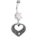 BodyCandy White Faux Opal Laurel Heart Dangle Belly Ring — main product shot